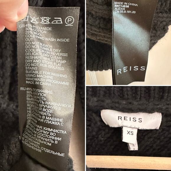 Reiss Alexis Half Zip Cable Knit Sweater Black XS Woolblend - Picture 7 of 7